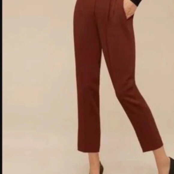 Aritzia Babaton Cohen Pant High Rise Waist Trousers Straight Leg Pleated Rust 2 - Picture 6 of 14